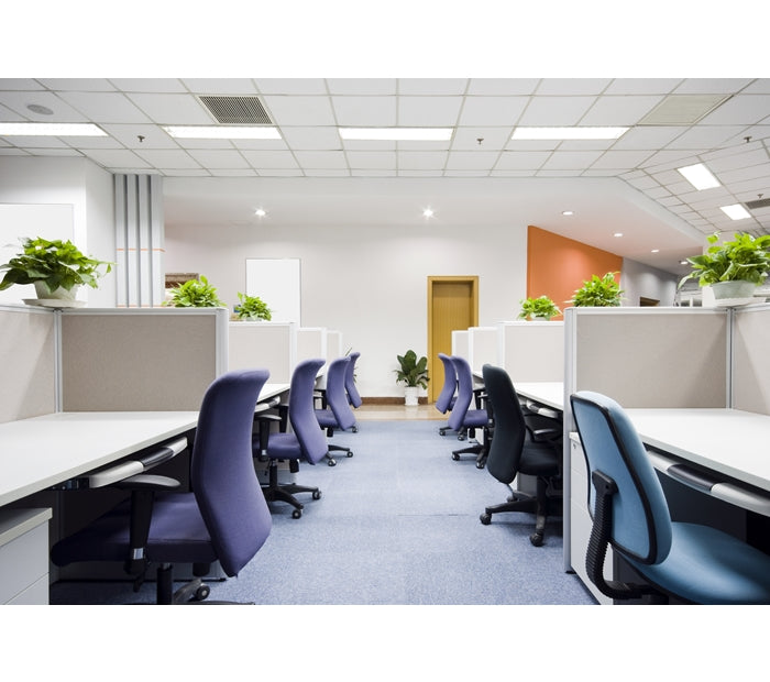 Application of 1x4 LED panel light with built-in microwave sensors. Motion-sensor LED panel light for offices in Edmonton, Vancouver, and Calgary. 