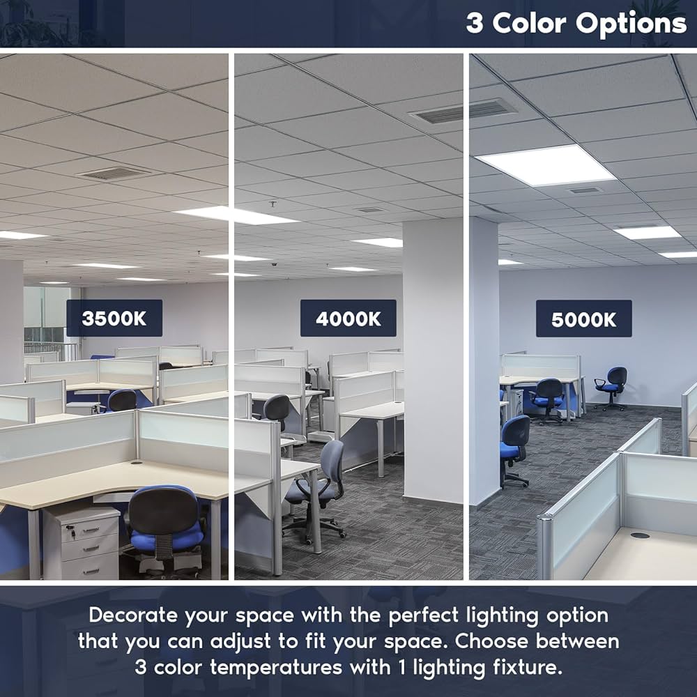 Applications of 2x2 LED panel light designed for commercial space on T-bar ceiling.  LED panel light for offices in Edmonton, Vancouver, and Calgary. 