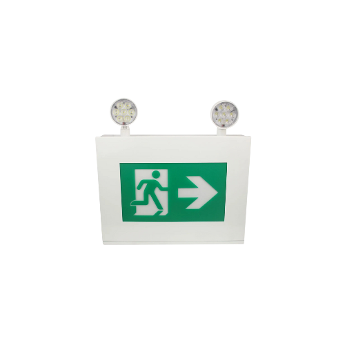 LED Running Man Exit Sign with Combo Heads, Internal Battery May Power Up to 320W of Remote Heads at 24VDC, 120 / 347V, Battery Back Up > 120 Min, Remote Capable