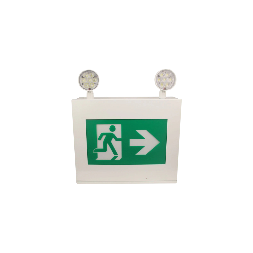 LED Running Man Exit Sign with Combo Heads, Internal Battery May Power Up to 500W of Remote Heads at 24VDC, 120 / 347V, Battery Back Up > 120 Min, Remote Capable